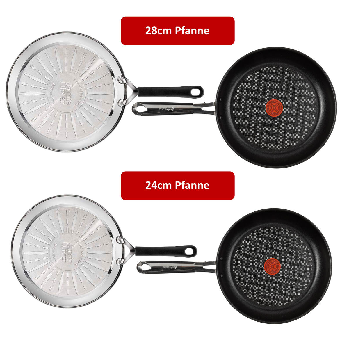 PFANNENSET E30 Jamie Oliver 4-tlg 24 cm 28 cm Edelstahl Antihaft Induktion - Silberfarben/Schwarz, Metall - Tefal