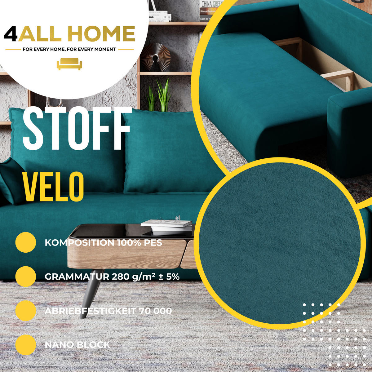 SOFA Bubi mit Bettkasten und Schlaffunktion, Velourstoff - Türkis, Holzwerkstoff (242/85/95cm)