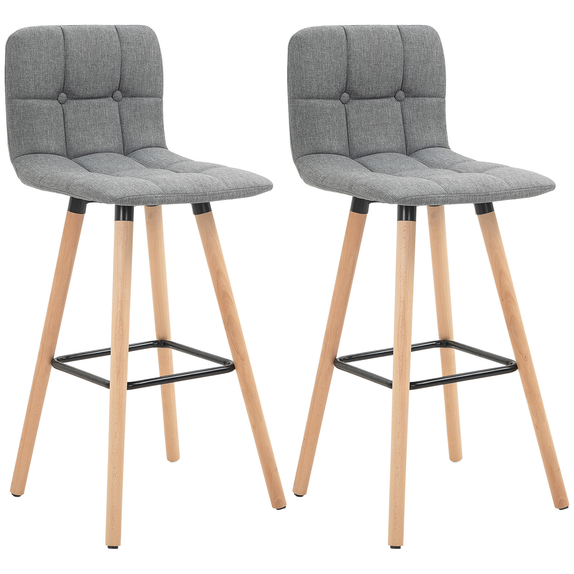 BARHOCKER 2er-Set DE-14776 gepolstert mit Holzfüßen Grau - Grau, Holzwerkstoff (41.5/97.5/47cm) - ComfortXL