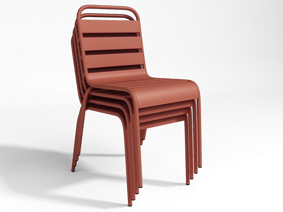 GARTEN-ESSGRUPPE: Tisch L. 200 cm + 8 stapelbare Stühle - Metall - Terracotta - MIRMANDE von MYLIA - Braun, Metall - Vente-Unique