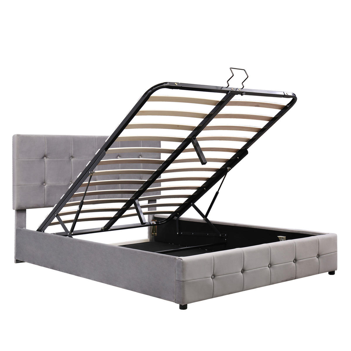 POLSTERBETT 140/200 cm mit hydraulischem Bettkasten und verstellbarem Kopfteil, Grau - Grau, Textil (140/200cm) - Redom