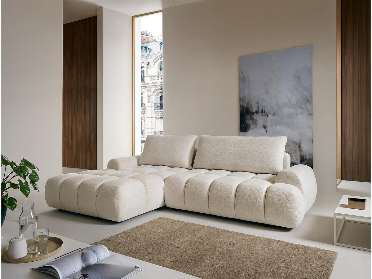 ECKSOFA mit Schlaffunktion - Ecke links - Chenille - Beige - FARNETA - Beige, Textil (280/177cm) - Vente-Unique