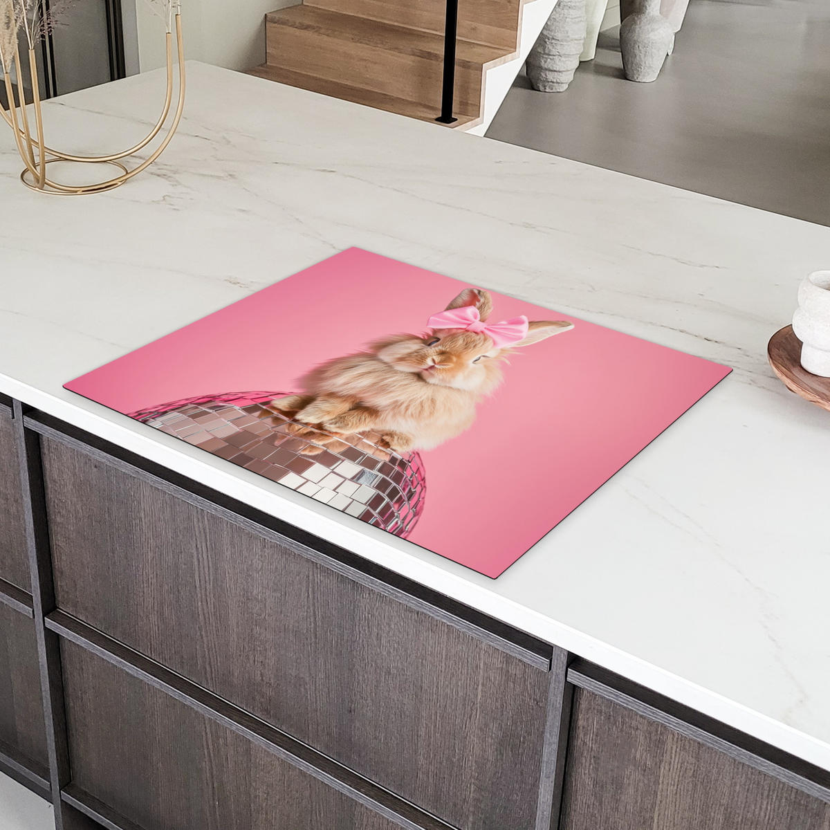 HERDABDECKPLATTE Schleife - Discoball - Kaninchen Induktionsmatte 77x59 cm - Pink, Kunststoff (77/59/0.2cm) - MuchoWow