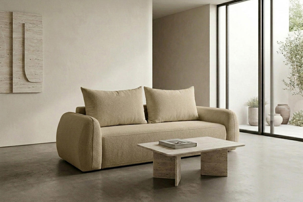 SOFA Mit Schlaffunktion Und Bettkasten, Stoff Doha, Beige, HELA - Beige, Holz (250/89/100cm) - Kaiser Möbel