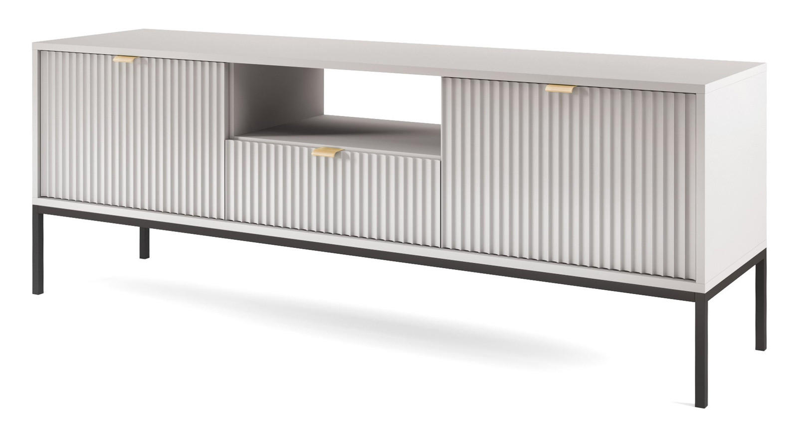 LOWBOARD Kioto RTV 154 cm in Grau mit schwarzen Füßen - Schwarz Hochglanz/Goldfarben, Holzwerkstoff/Metall (154/56/39cm) - Ravio