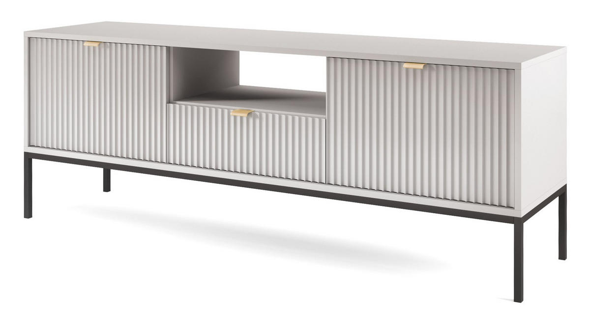 LOWBOARD Kioto RTV 154 cm in Grau mit schwarzen Füßen - Schwarz Hochglanz/Goldfarben, Holzwerkstoff/Metall (154/56/39cm) - Ravio