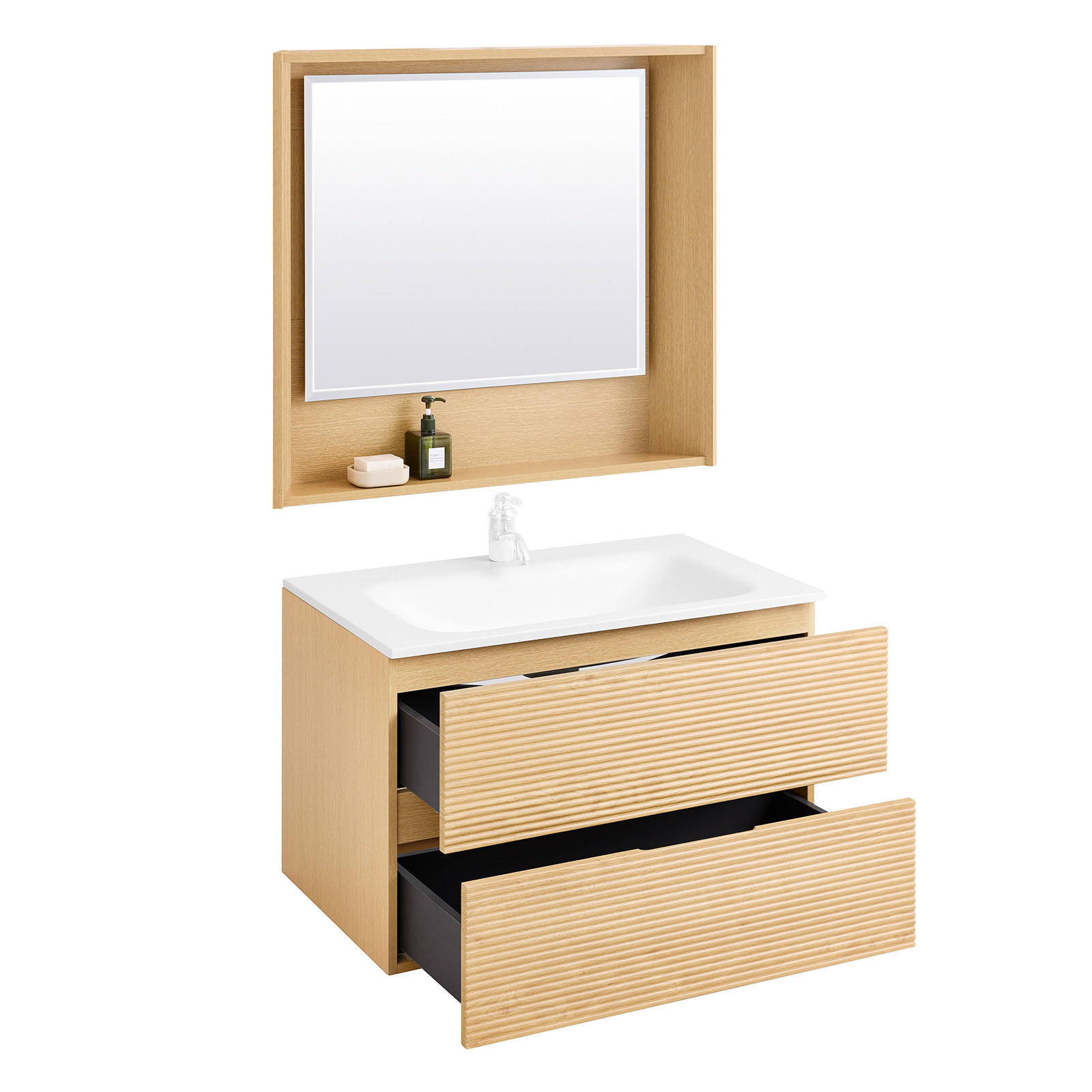 BADMÖBEL-SET Natur - Naturfarben, Glas/Keramik (80/52/50cm) - SoBuy