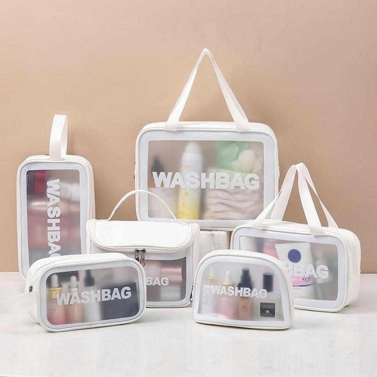 KULTURBEUTEL Set 6-teilig transparent weiß - Weiß, Kunststoff (22.5/5.8/32.5cm)