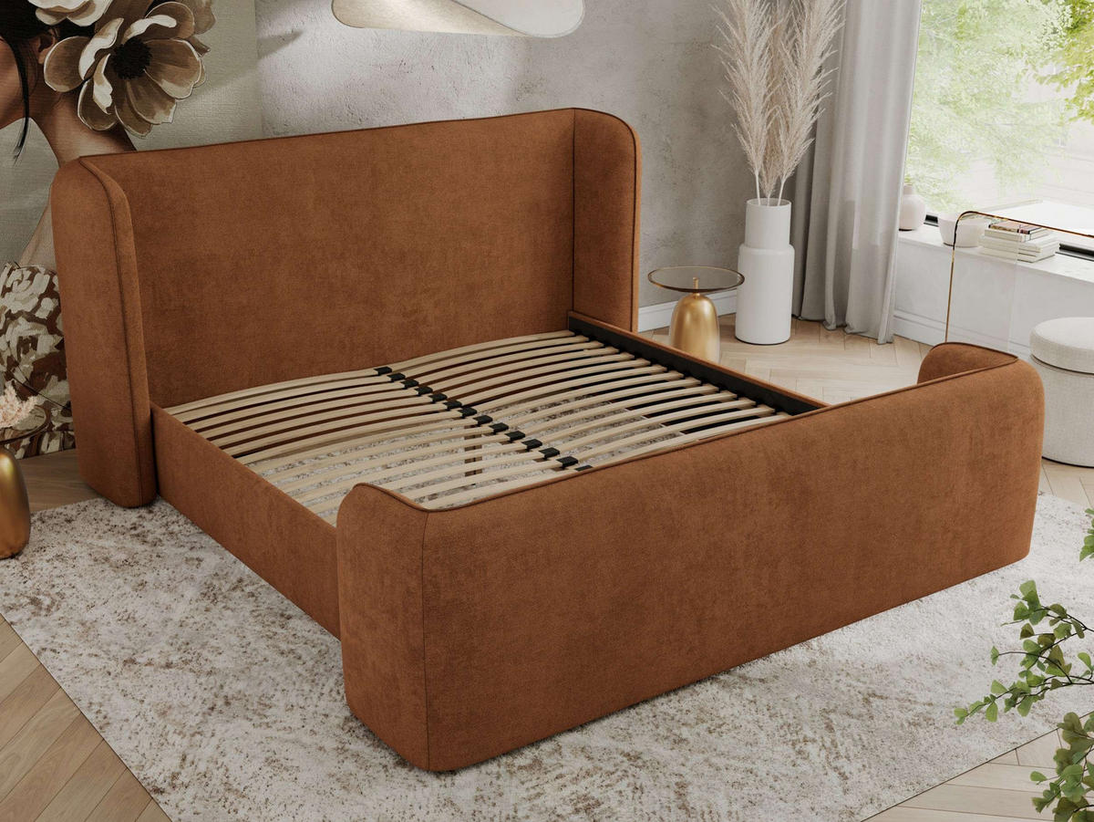 POLSTERBETT EMORA CLASSIC DUO 160/200 - Orange Strukture - Pocket-Matratze - Orange, Textil (160/200cm) - MKS