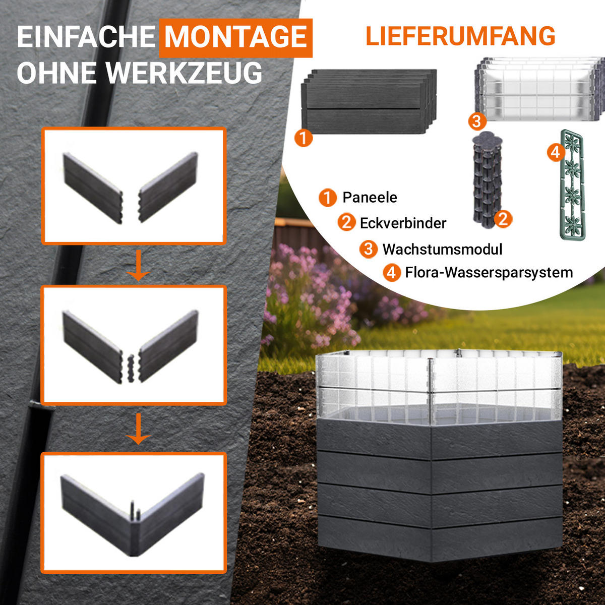 HOCHBEET Turbo L 75, , inkl. Wassersparsystem - Anthrazit, Kunststoff (110/75/110cm) - GARANTIA