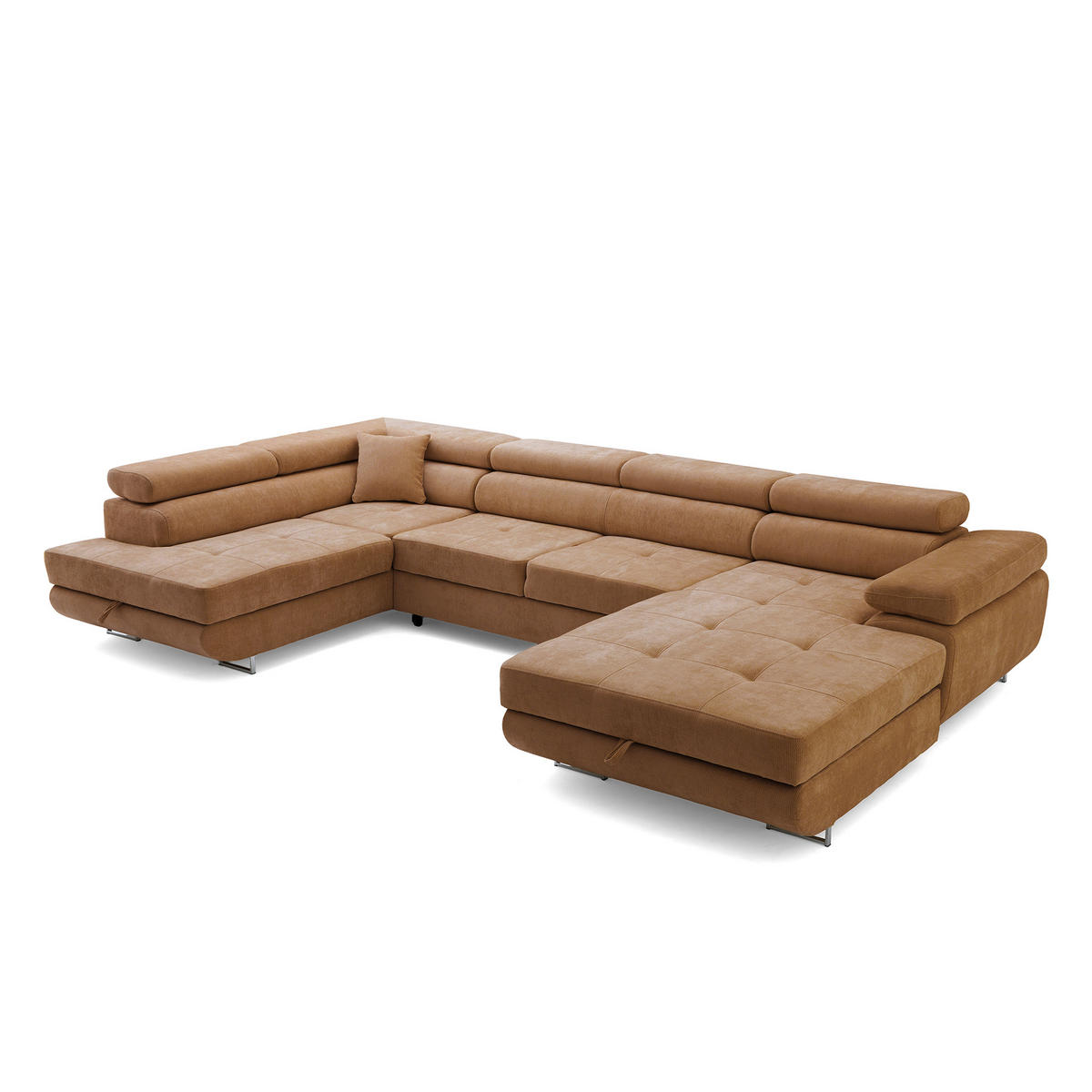 ECKSOFA U-Form WILD U Links mit Schlaffunktion 130x260 Chenille Braun - Silberfarben/Braun, Holz/Textil (350/90/203cm) - Muffo