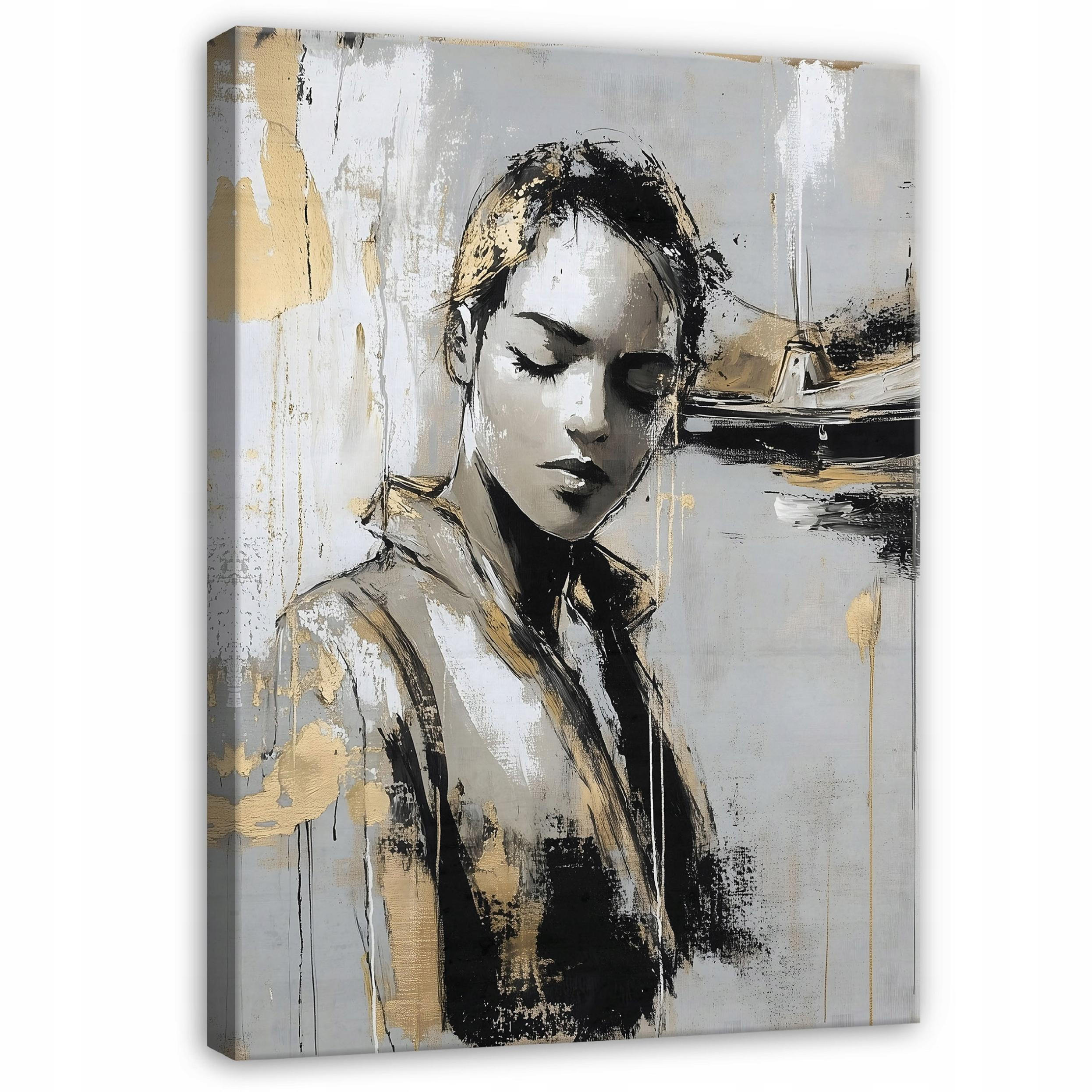 LEINWANDBILD Abstrakt Frau Modern Bilder Groß 120x80 - Goldfarben, Holzwerkstoff (80/120cm) - Wallarena