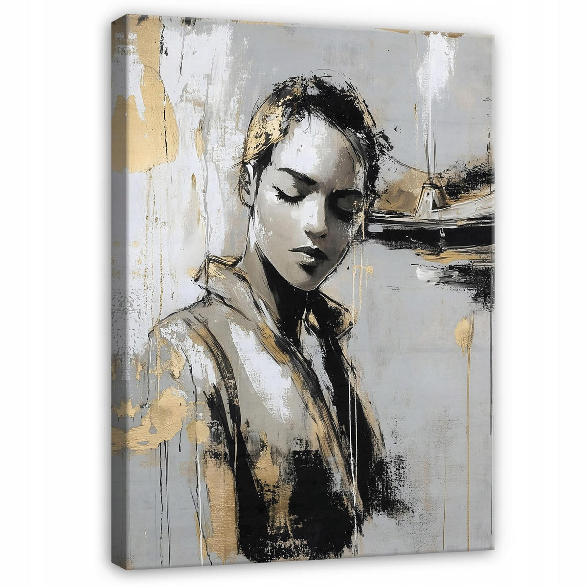 LEINWANDBILD Abstrakt Frau Modern Bilder Groß 60x40 - Goldfarben, Holzwerkstoff (40/60cm) - Wallarena