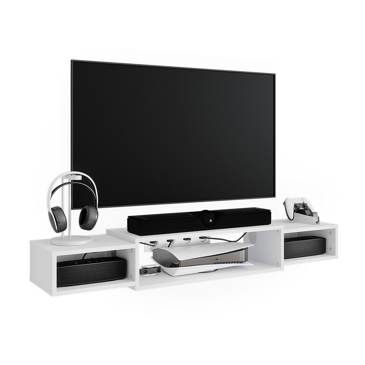 TV-SCHRANK Nordic Weiß 139.7 x 20.3 cm mit offenen Regalen - Weiß, Holzwerkstoff (139.7/20.3/29cm) - Vicco