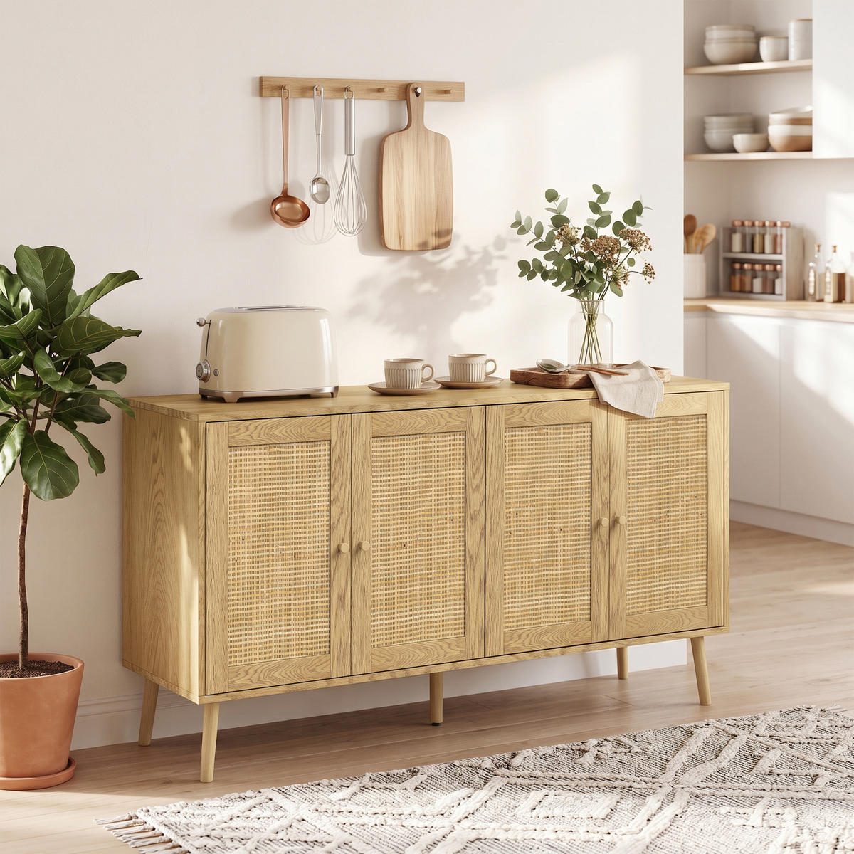 SIDEBOARD MDF Naturholz Natur - Naturfarben, Holz/Holzwerkstoff (40/75/140cm) - HOMCOM