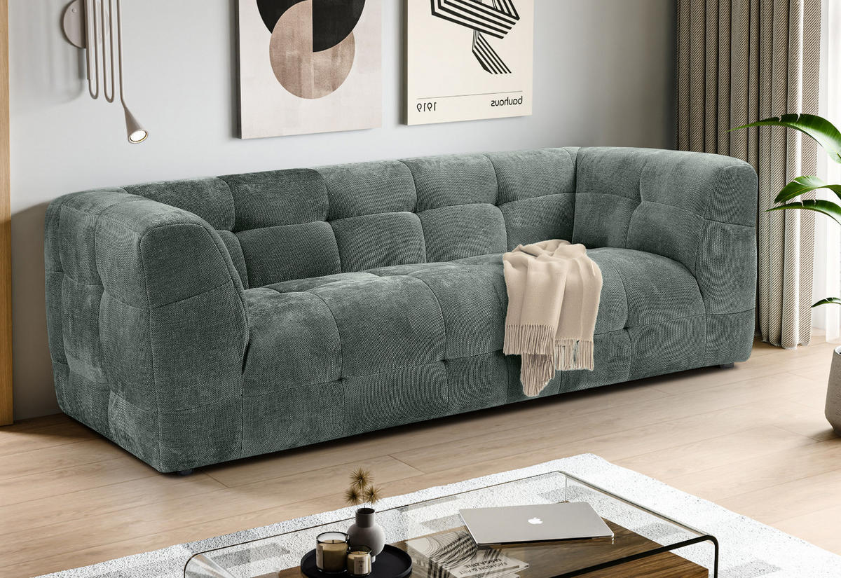 SOFA petrol Strukturstoff, Couch 2,5-Sitzer 217 cm mit Steppoptik - Petrol, Holz/Textil (217/72/96cm) - Inn.Furn