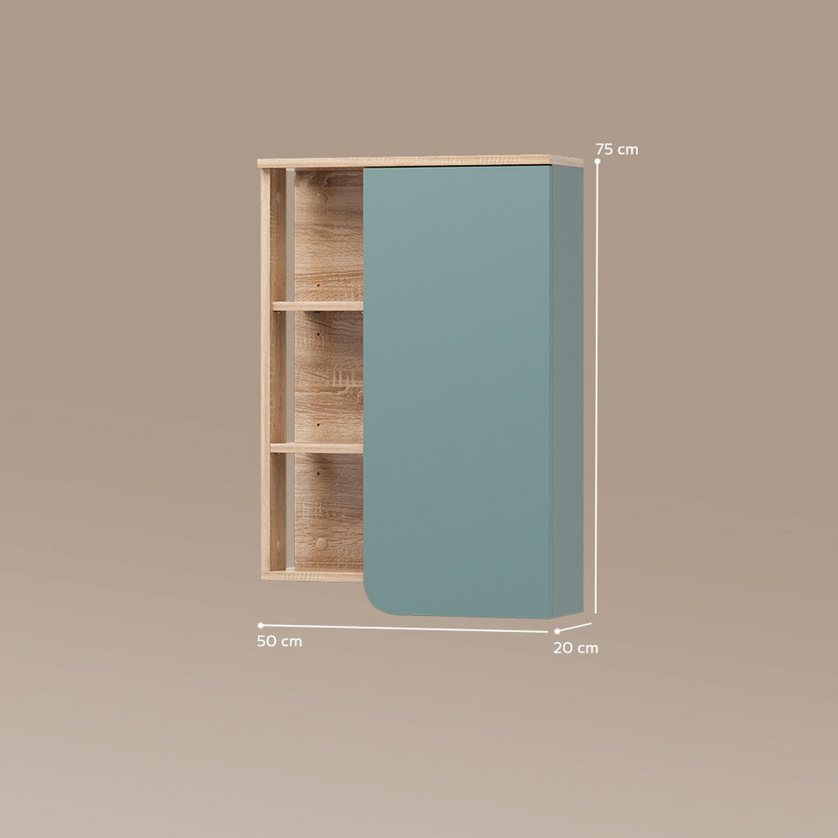 BADSCHRANK Marano Blau-Grau 50 x 75 cm mit Tür und offenen Fächern - Blaugrau/Sonoma Eiche, Holzwerkstoff (50/75/20cm) - Livinity®