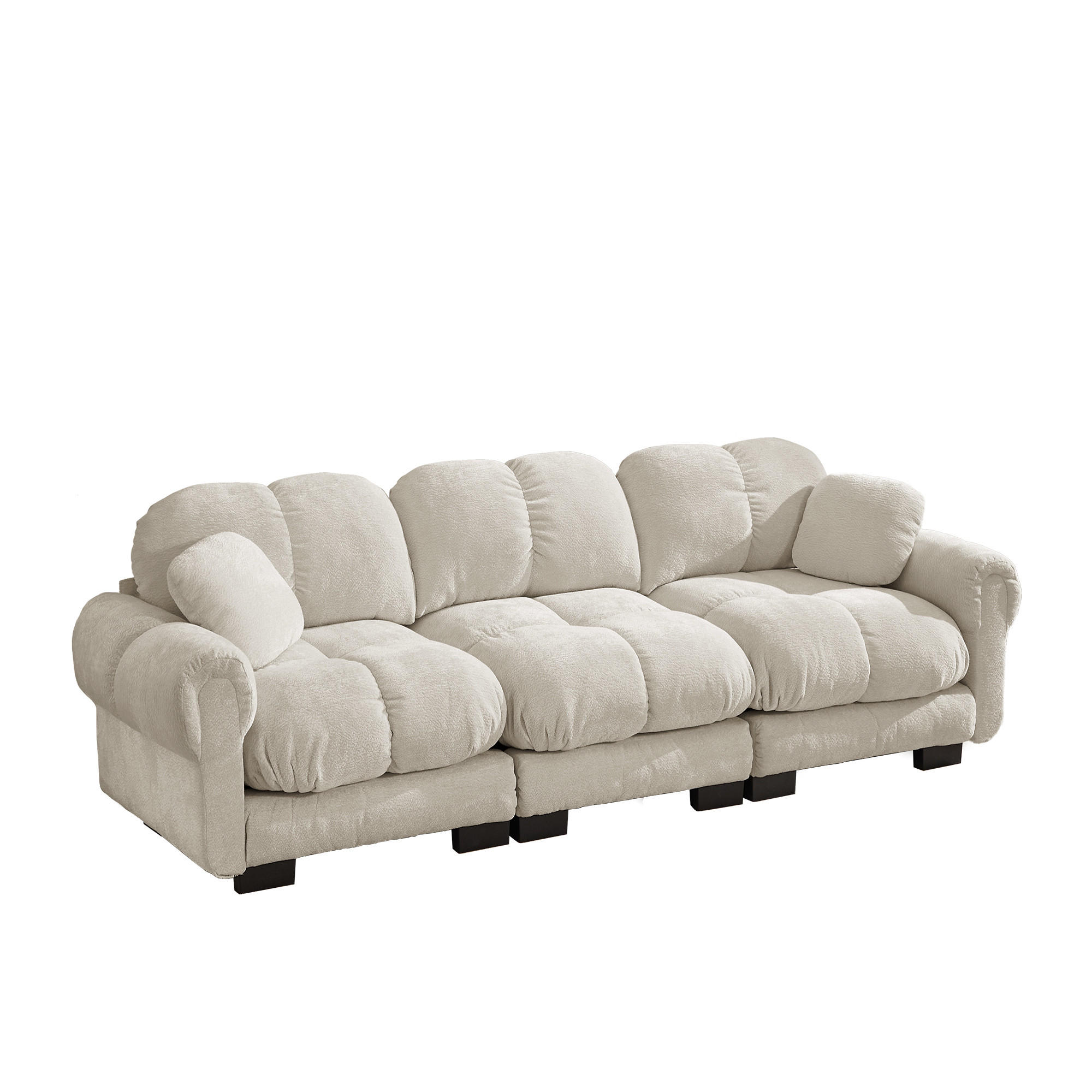 SOFA 3-Sitzer aus Chenille modular Light Khaki - Beige, Holz (86/90/260cm) - Meubliv