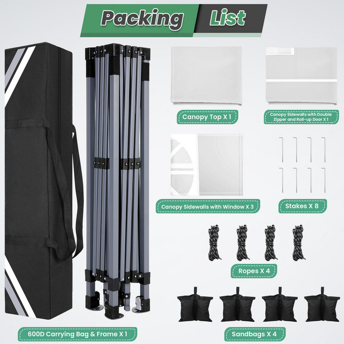 POP-UP-GARTENPAVILLON – 3×3 m, wasserdicht, UV-beständig, mit 4 Seitenwänden und Belüftungsöffnung - Grau, Metall (300/298/300cm) - Kaket