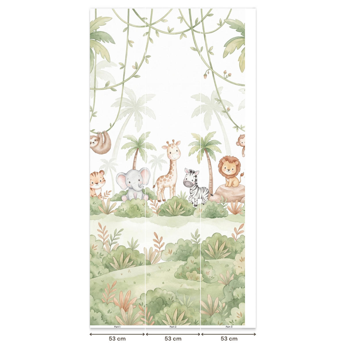 KINDERTAPETE - Tiere - Dschungel - Pastell - 140x300 cm - Weiß, Papier (140/300cm) - OnlyWow