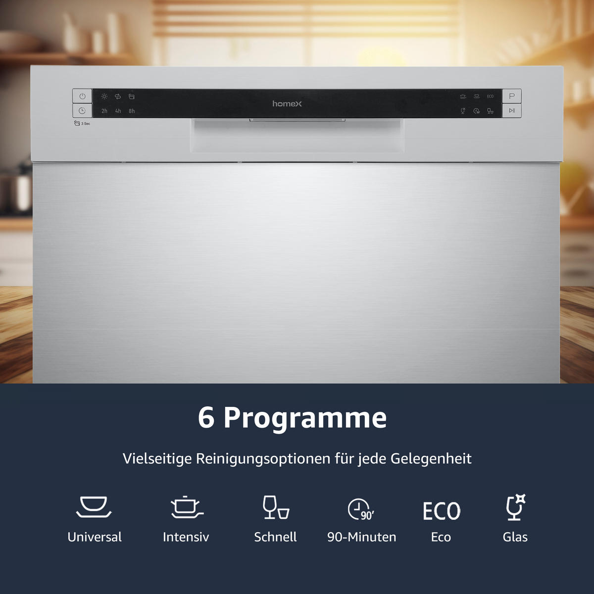 TISCHGESCHIRRSPÜLER, 6 Programme, Mini Spülmaschine für 6 Maßgedecke, Ideal für kleine Wohnungen, AquaStop, GST6AE-S silber - Silberfarben, Kunststoff/Metall (55/44/50cm) - homeX