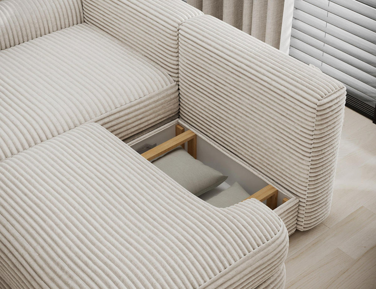 ECKSOFA RIPELI L-Form mit Schlaffunktion & Bettkasten – Modernes 3-Sitzer Sofa, Wellenfederung, 217 × 175 cm - Schwarz/Weiß, Kunststoff (217/175cm) - Wohnideebilder