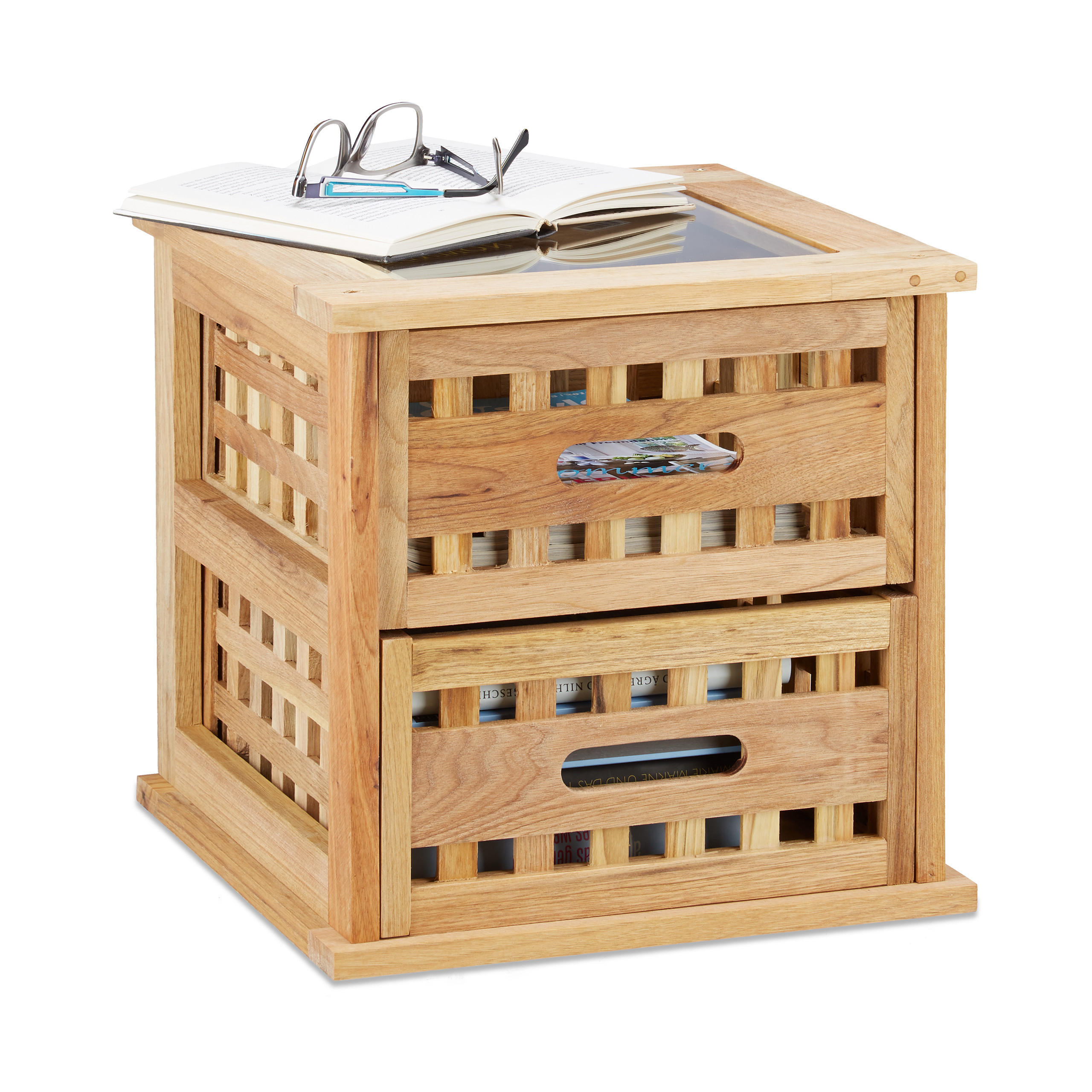 BEISTELLTISCH - Hellbraun, Glas/Holz (34/34/34cm) - Relaxdays