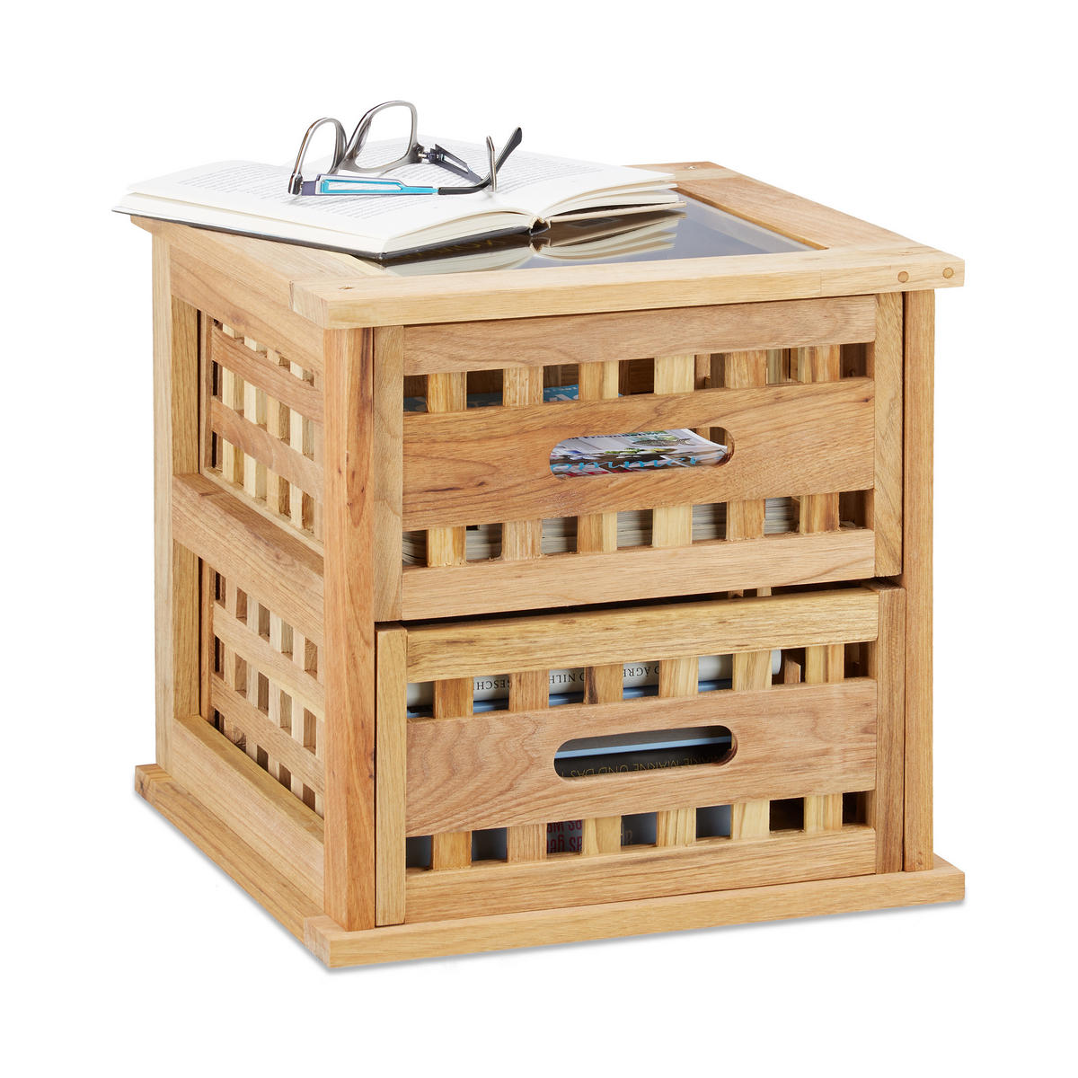 BEISTELLTISCH - Hellbraun, Glas/Holz (34/34/34cm) - Relaxdays