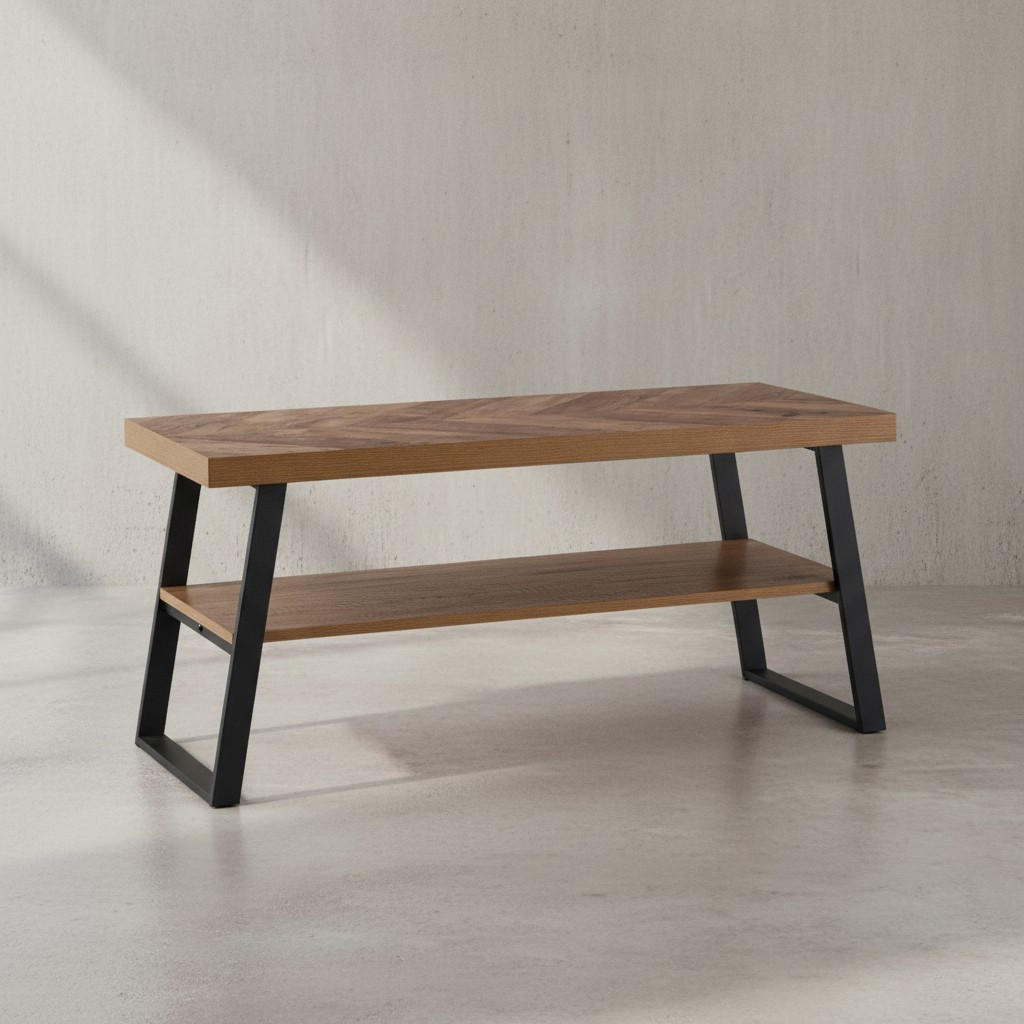 SCHUHBANK – 100x41x40 cm, Eiche-Dekor, Fischgrät, mit Ablage - Schwarz/Braun, Holz/Holzwerkstoff (100/41/40cm) - KADIMA DESIGN