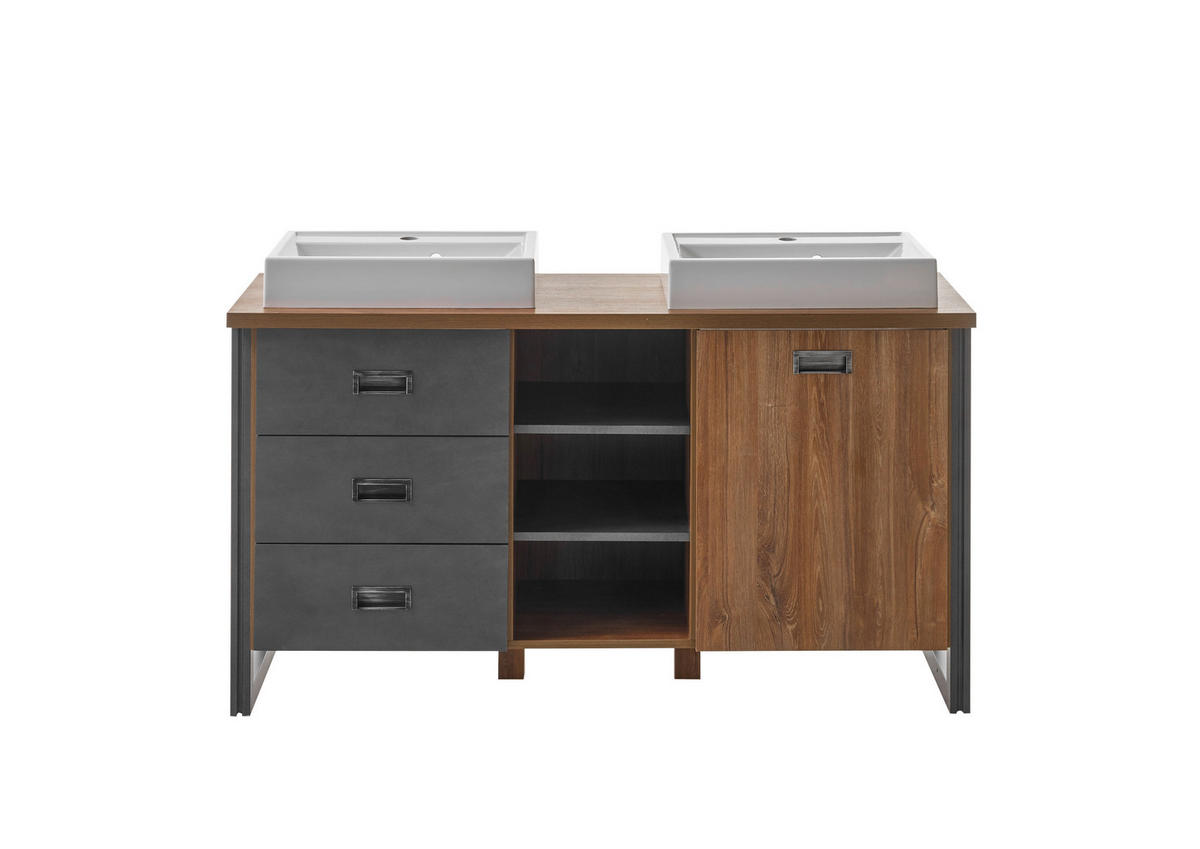 DOPPELWASCHTISCH I12 Stirling Oak & Matera 138/85/40 cm mit Waschbecken - Eichefarben, Holzwerkstoff (138/85/40cm) - Livojo