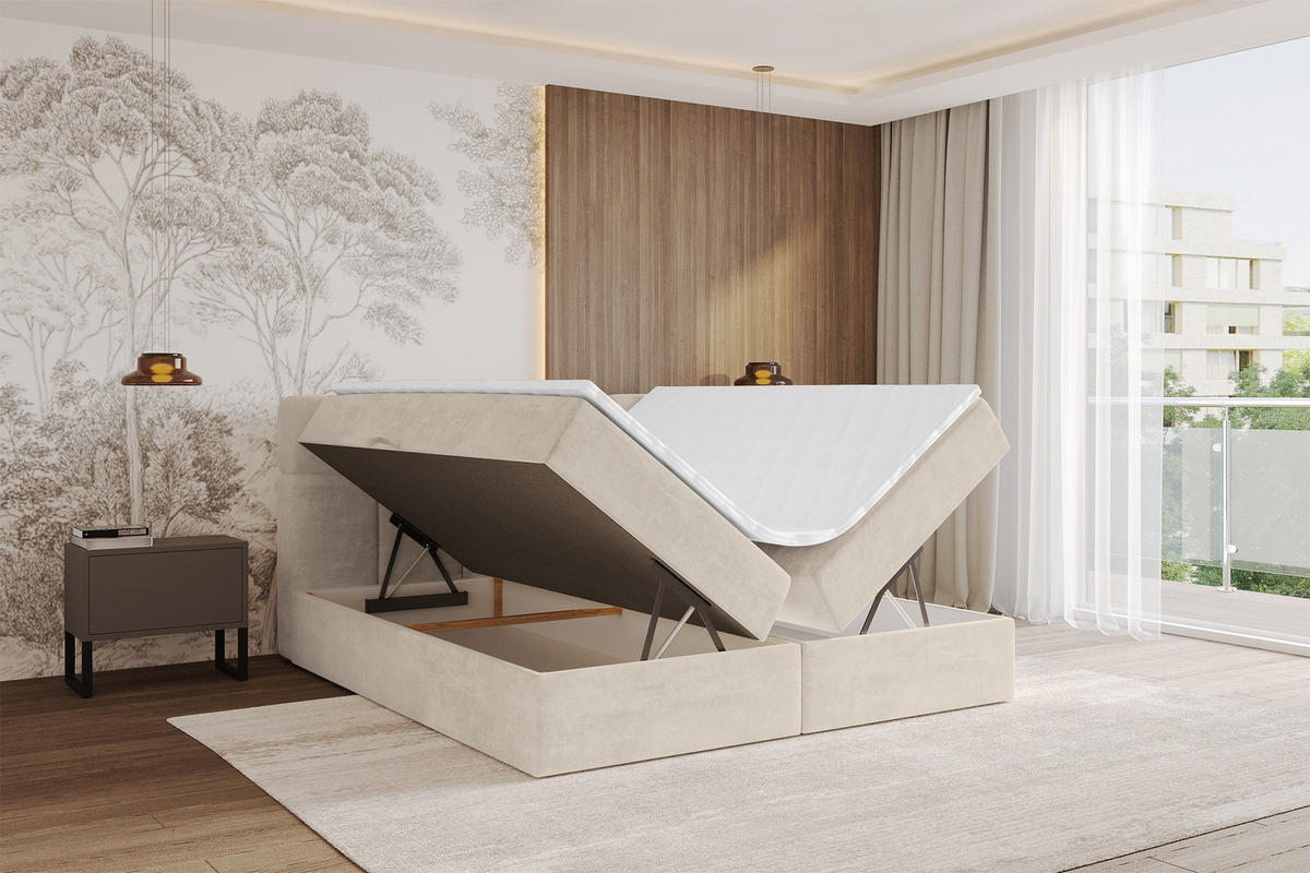 BOXBETT mit Matratze H4 - FAMA - 120x200 cm Beige Monolith - Sahara, Holzwerkstoff (120/200cm) - ALTDECOR