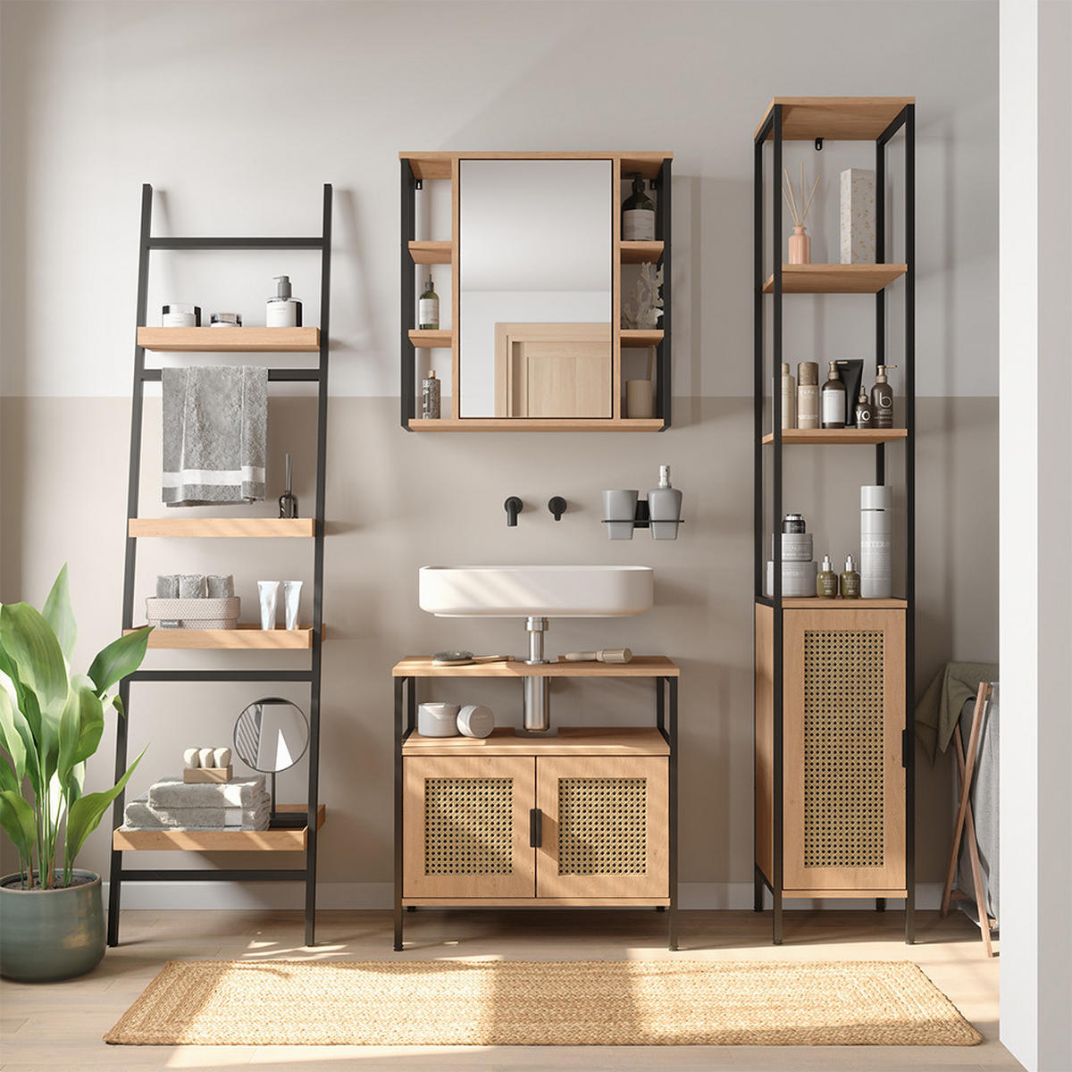 BADMÖBEL-SET Linara, Eiche, 3er Set - Eichefarben, Holzwerkstoff (60/59/35cm) - Vicco