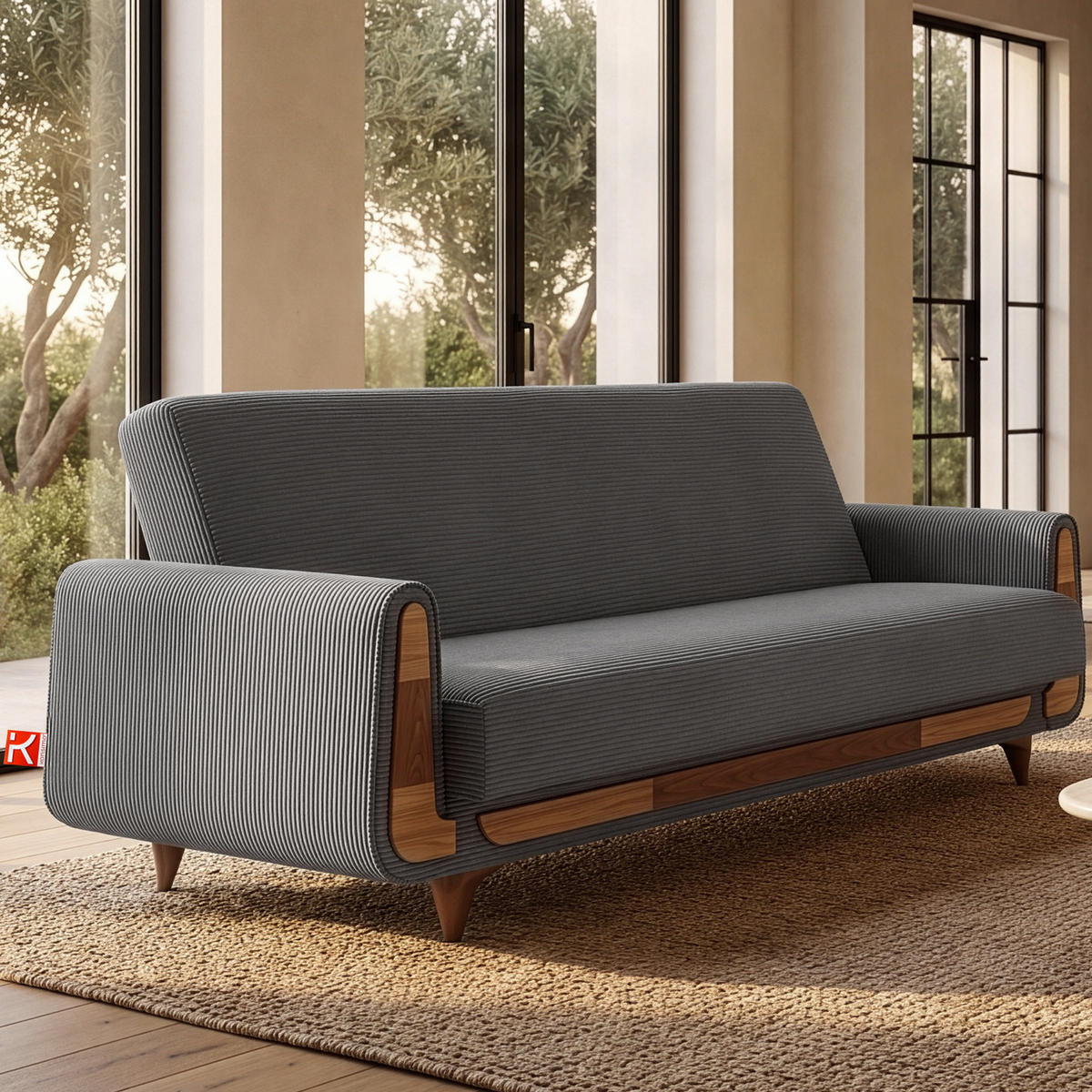3-SITZER-SCHLAFSOFA GUSTAVO II mit Armlehnen, Dunkelgrau - Dunkelgrau, Holz/Holzwerkstoff (230/98/98cm) - KONSIMO®