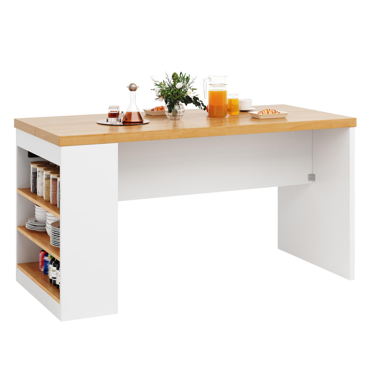 KÜCHENINSEL 90 cm MDF Weiß mit Arbeitsplatte und LED-Beleuchtung - Weiß, Holzwerkstoff (80/90/155cm) - Korfee