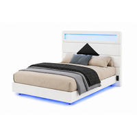 POLSTERBETT 140/190 cm mit schwarzem Dreieck-Detail, doppelte RGB-Stimmungsbeleuchtung und USB-Ladeanschluss - Weiß, Holz/Metall (140/190cm) - Joyfair