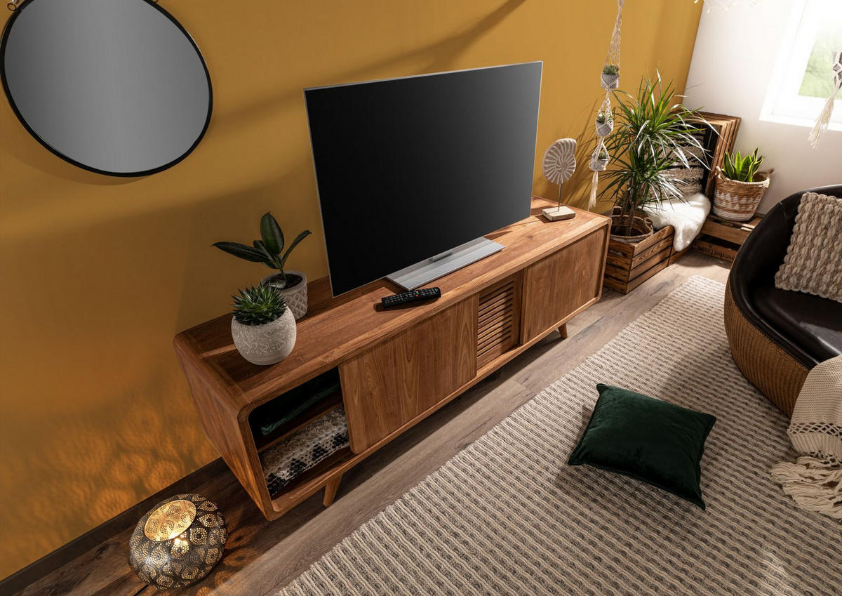 TV-BOARD Teak 180x45x60 natur unbehandelt BUTON #104 - Naturfarben, Holz (180/60/45cm) - Massivmoebel24