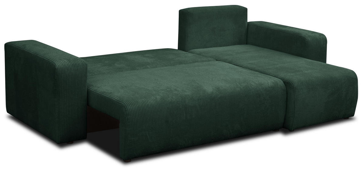 ECKSOFA LUNA mit Schlaffunktion und Bettkasten Cord-Stofff (Grün) - Grün, Textil (244/142cm) - VENASI MÖBEL