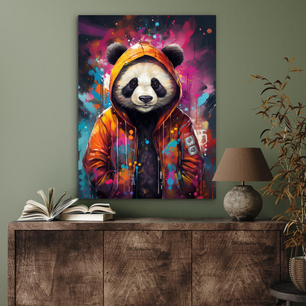 METALLBILD Panda - Jacke - Graffiti - Orange 60x80 cm - Orange, Metall (60/80cm) - MuchoWow