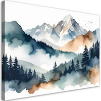 WANDBILD, Bergwald Pastell Landschaft - Blau, Textil (120/80cm) - Feeby