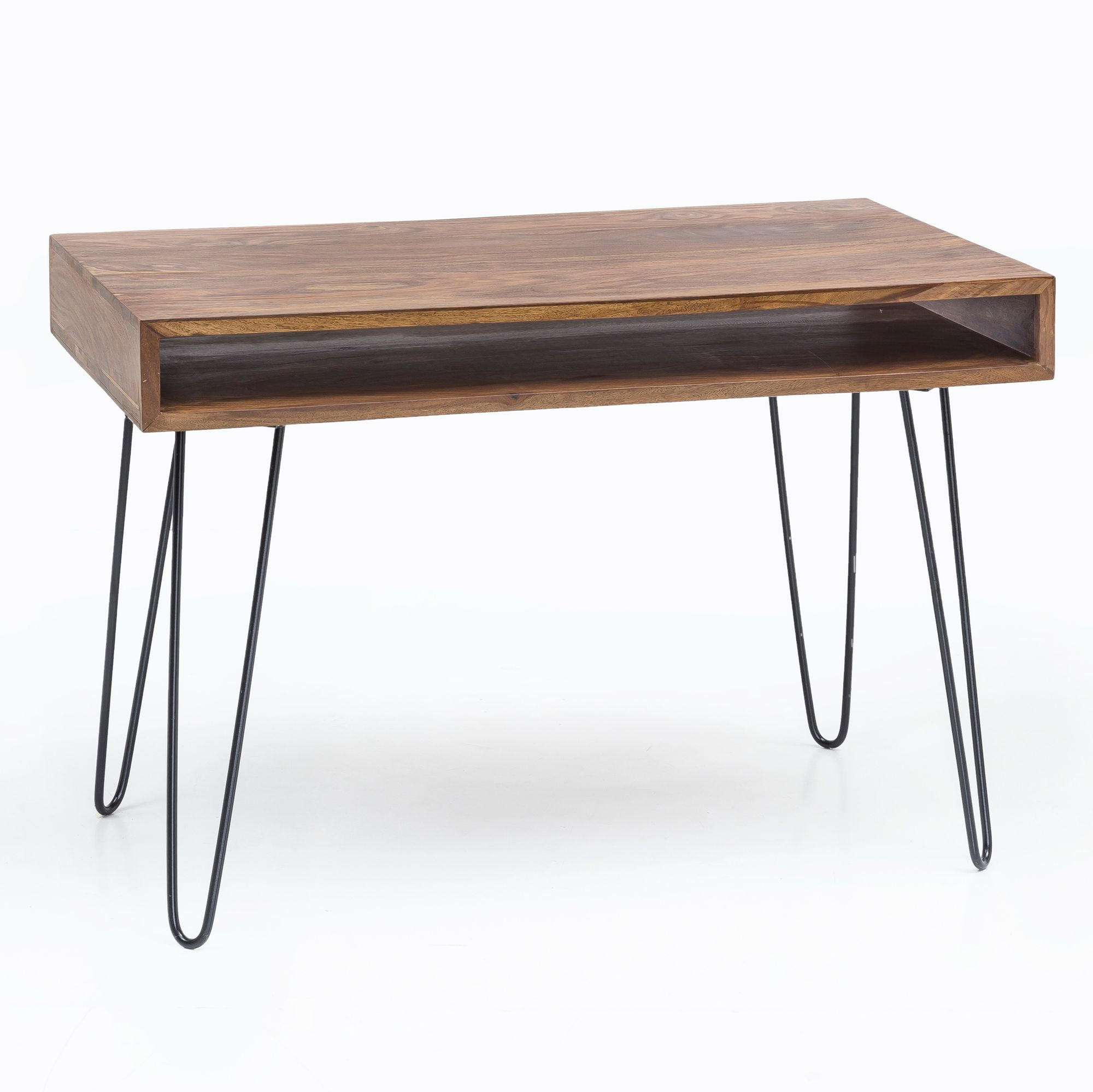 SCHREIBTISCH – Massivholz, Industrial Retro, große Platte, Haarnadelbeine - Schwarz/Braun, Holz/Metall (60/110/76cm) - KADIMA DESIGN