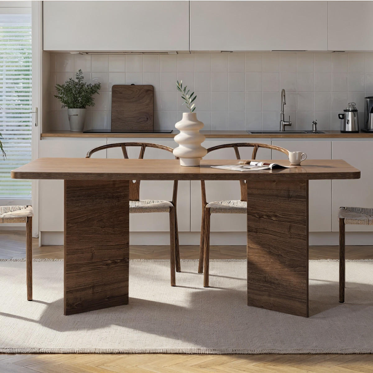 ESSTISCH mit rechteckiger Platte und 2 Beinen 180/90/77 cm - Naturfarben, Holzwerkstoff (180/90/77cm) - Calicosy