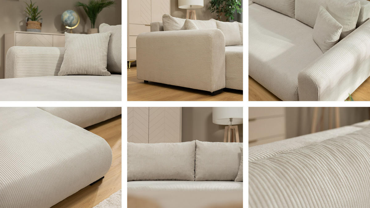 ECKSOFA Merkos Cord - Dunkelgrün/Schwarz, Holz/Textil (285/188cm) - MIRJAN24