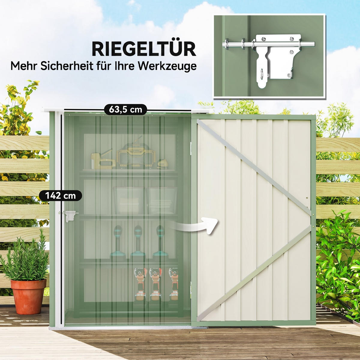 GERÄTEHAUS mit Pultdach 1 x 1 m Metall Gartenhaus 0,92m² verzinkter Stahl Hellgrün - Hellgrün, Metall (103/160/100cm) - Outsunny