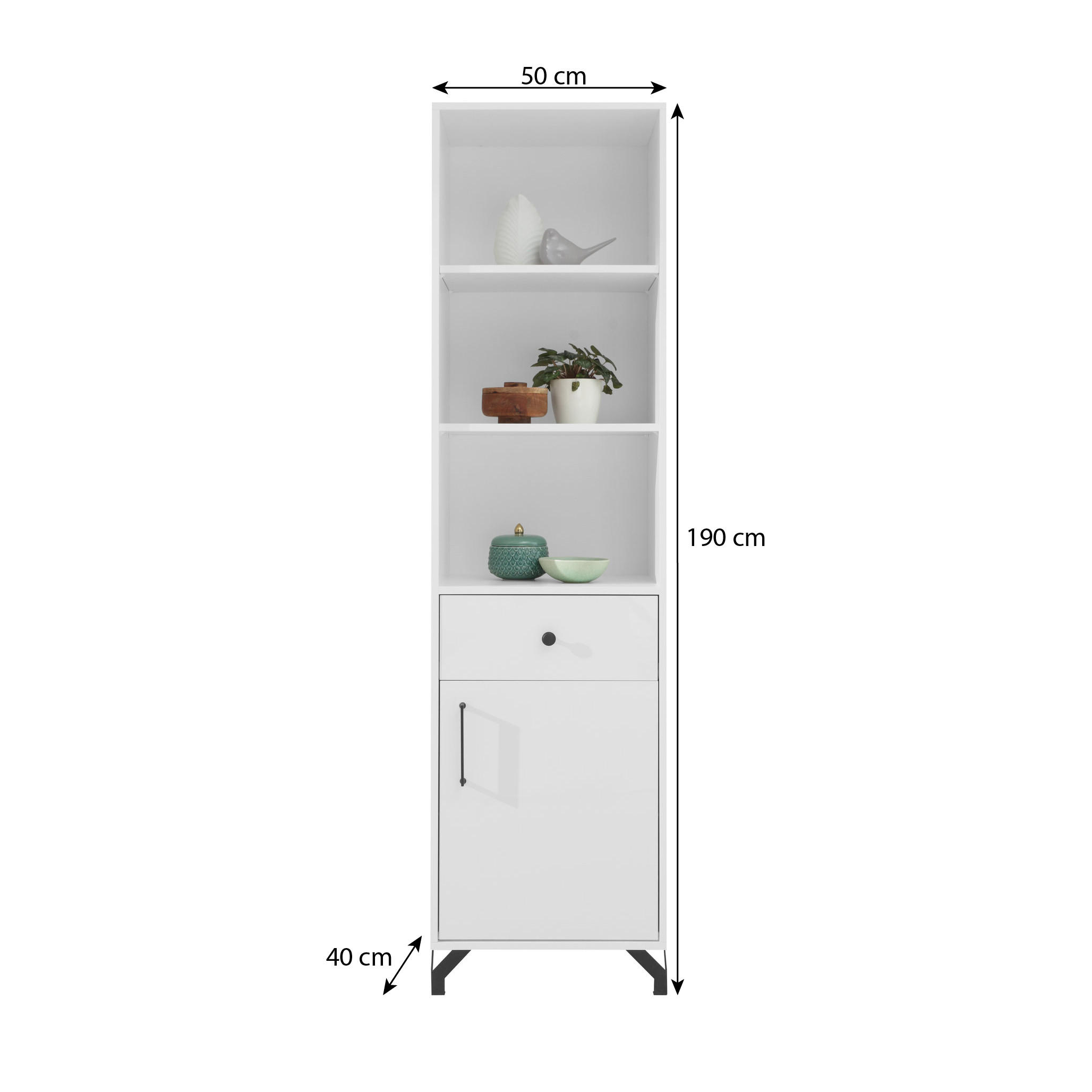 Thumbnail - Beautysofa Bücherregal, Weiß, Holzwerkstoff, 1 Schubladen, 50x190x40 cm, Wohnzimmer, Regale, Bücherregale