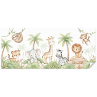 KINDERTAPETE - Tiere - Dschungel - Pastell - 500x220 cm - Weiß, Papier (500/220cm) - OnlyWow