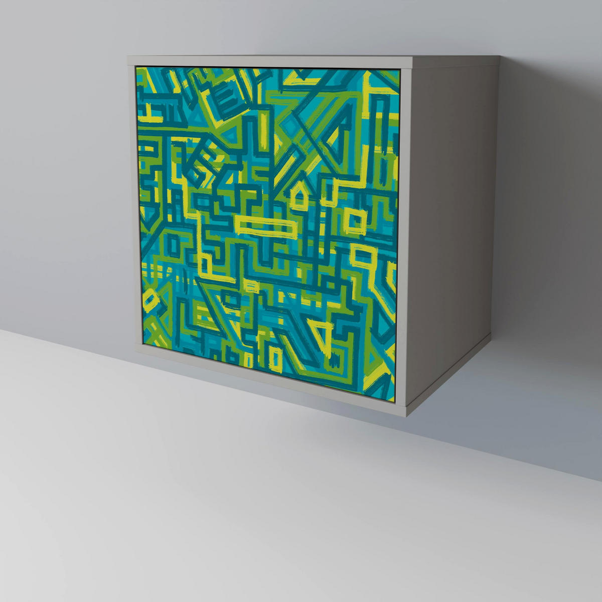 SIDEBOARD NOSTALGIC MEMORIES, Grau, 57,5x42x70,5 cm, Schwarze Metall-Sternfüße - Multicolor/Schwarz, Holzwerkstoff/Metall (57.5/70.5/42cm) - SpaceRebels