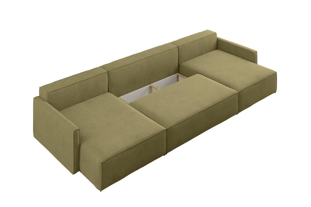 ECKSOFA Carlos U-Form Mit Schlaffunktion Und Bettkasten Stoff Salvador Olive - Olivgrün, Holz (348/142cm) - Kaiser Möbel