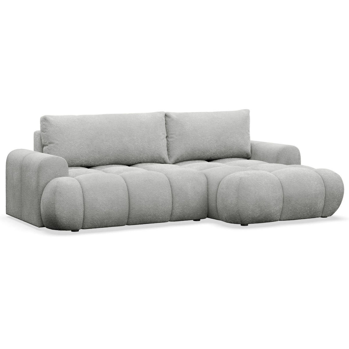 ECKSOFA Ombo Mini, Hellgrau Bouclé, rechtsseitig - Hellgrau/Schwarz, Kunststoff/Textil (155/246cm) - Selsey