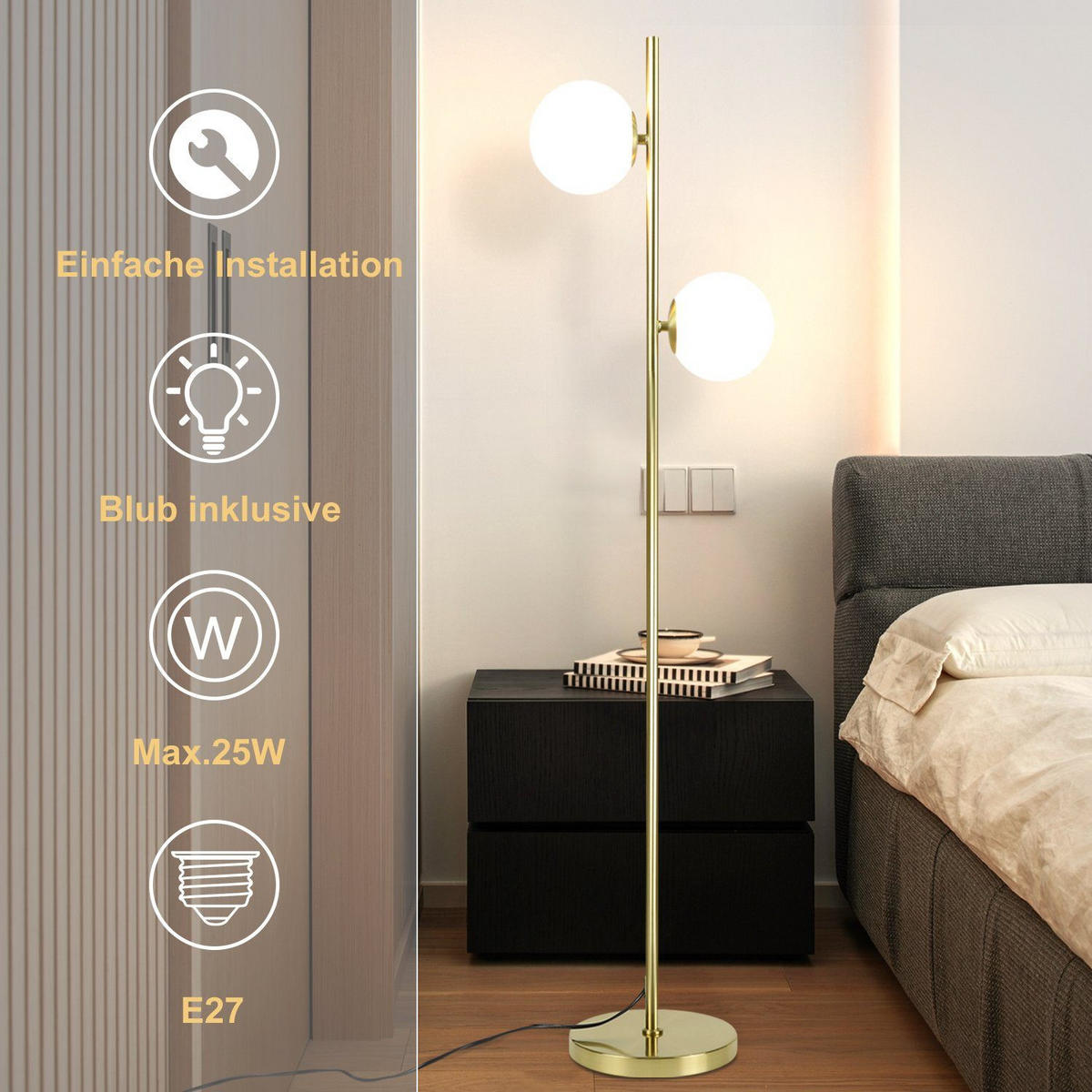 STEHLEUCHTE Essen 22/15/166 cm - Goldfarben, Metall (25/20/150cm) - Nettlife