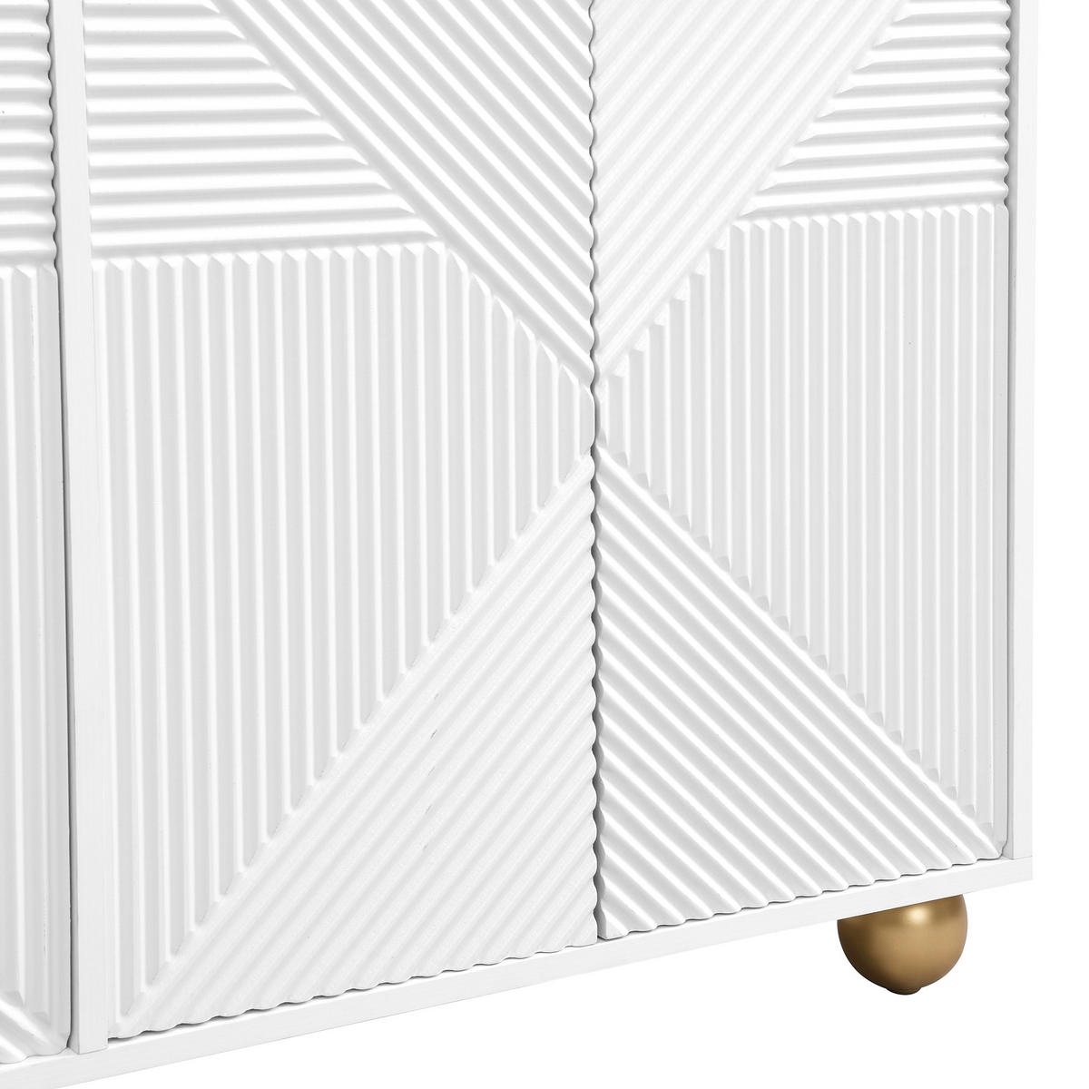 KUCHYŇSKÁ SKŘÍŇ bílá, kulovité nohy, do obývacího pokoje a ložnice, 120×35×71,5 cm - bílá/zlatá, kov/kompozitní dřevo (120/71.5/35cm) - STILVORA